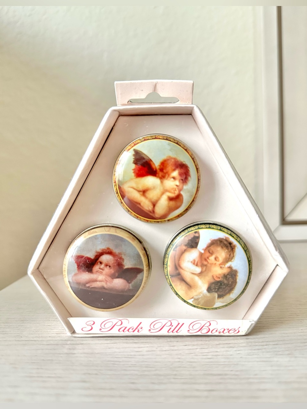 Vintage Raphael Cherub Angel Art Pill Box Set - Pack of 3 Round Trinket Tins